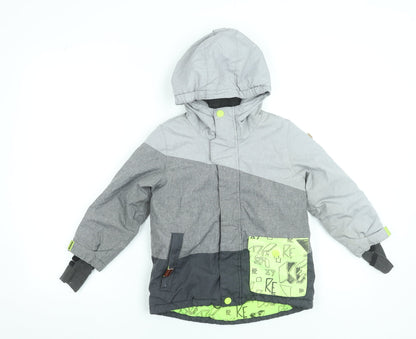 RESERVED Boys Grey Colourblock Hooded Winter Puffer Jacket Size 5 Years