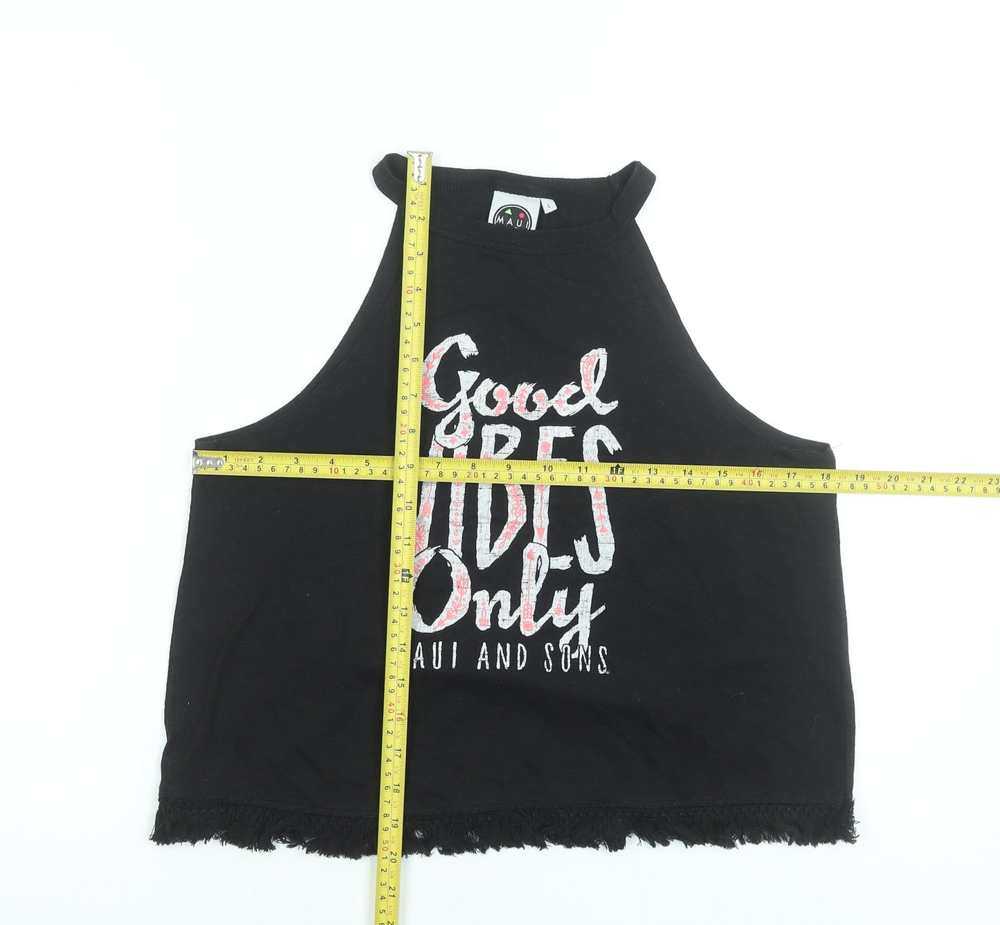 Maui and Sons Womens Black L Cropped Halter Tank Top
