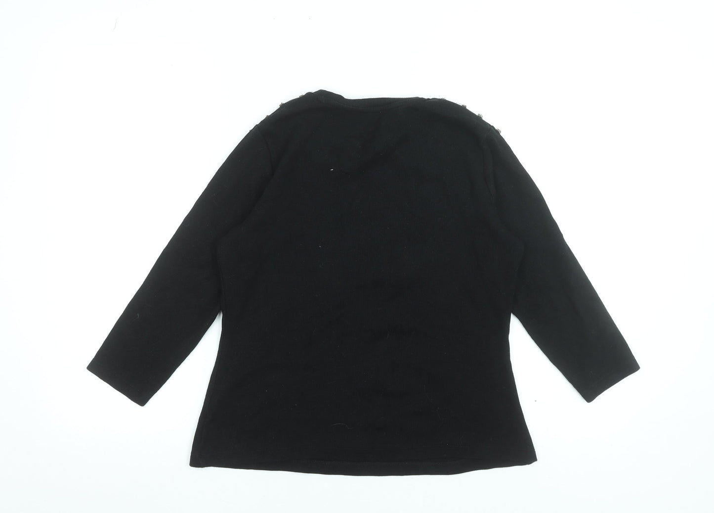 Savida Women Black Beaded 3/4 Sleeve Cotton Stretch Top Size 16