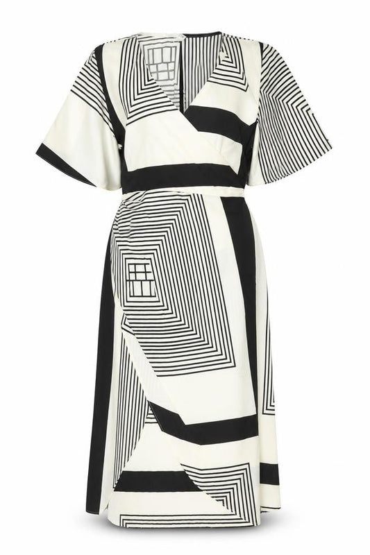 Retro&Icone Women’s Black Geometric Wrap Midi Dress Size L