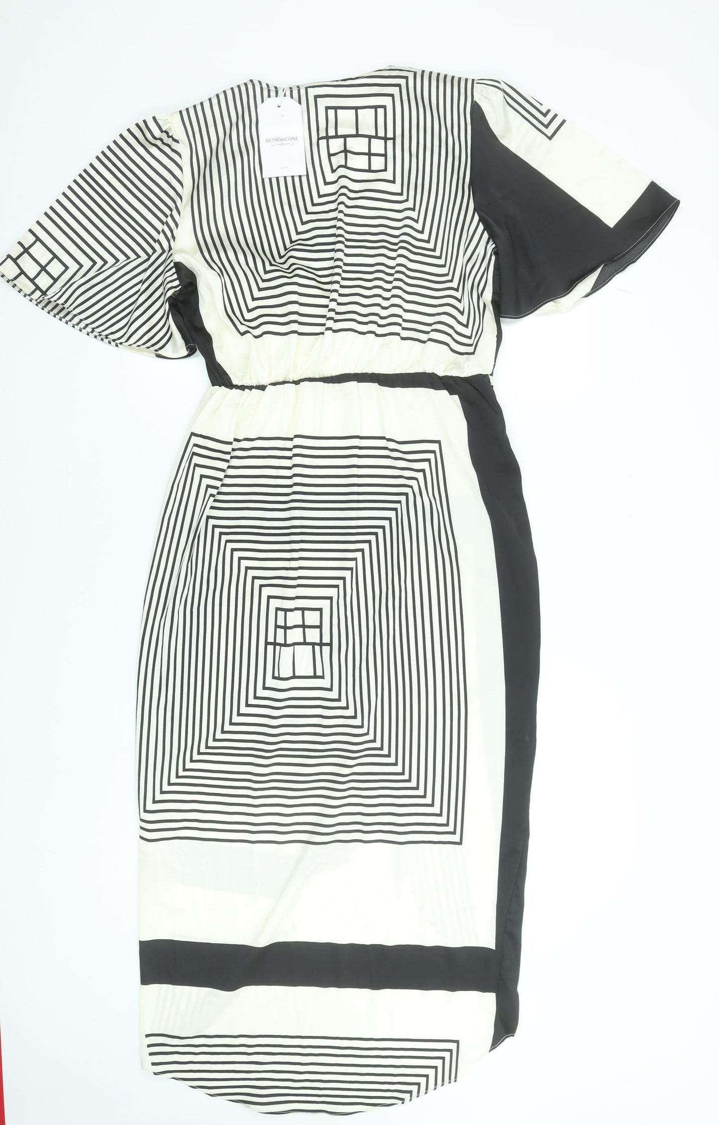 Retro&Icone Women’s Black Geometric Wrap Midi Dress Size L