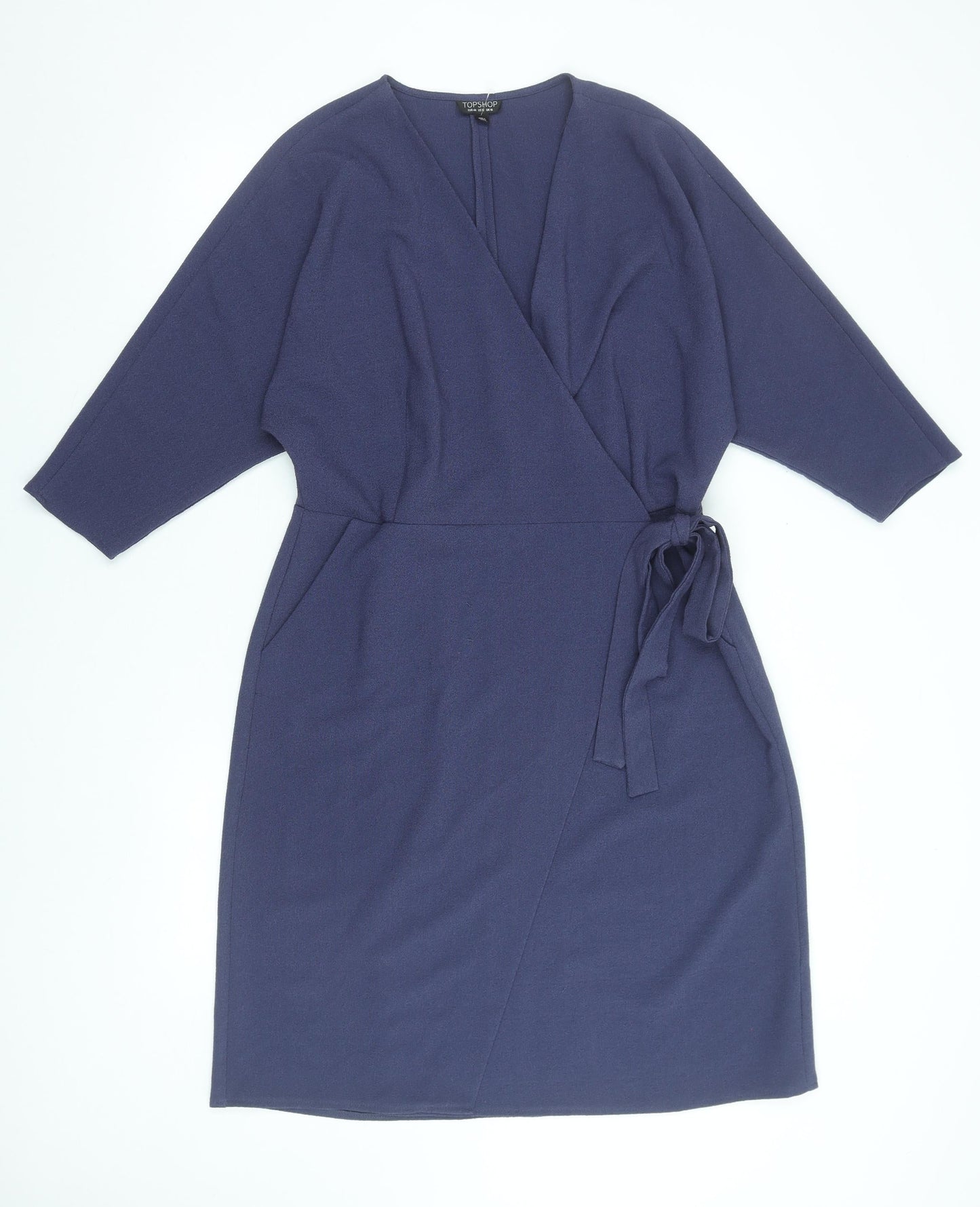 Topshop Women’s Blue Wrap Dress UK 16 Knee Length 3/4 Sleeve