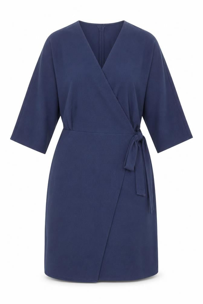 Topshop Women’s Blue Wrap Dress UK 16 Knee Length 3/4 Sleeve