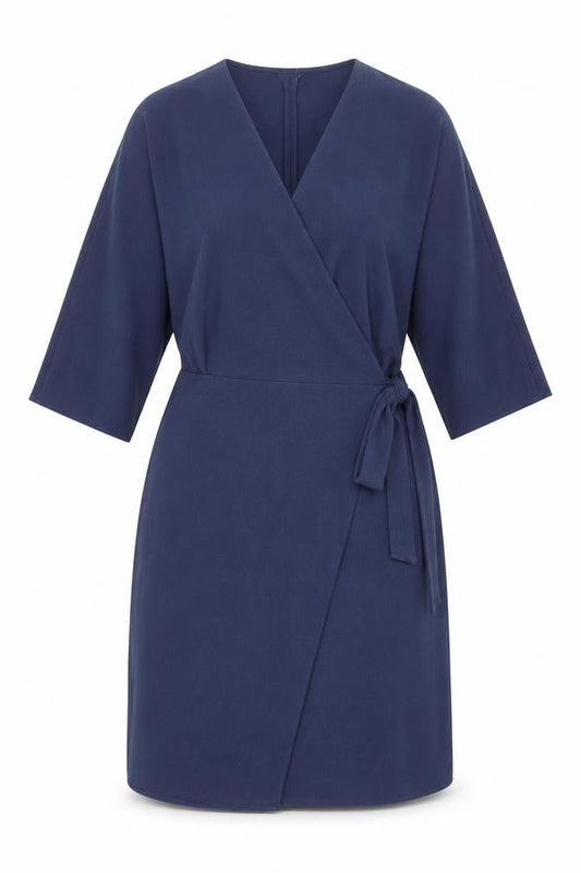 Topshop Women’s Blue Wrap Dress UK 16 Knee Length 3/4 Sleeve