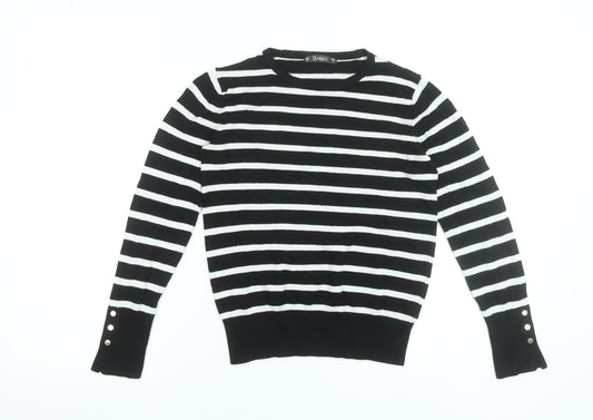 Dunnes Stores Women’s Black White Striped Crew Neck Pullover Jumper Size S