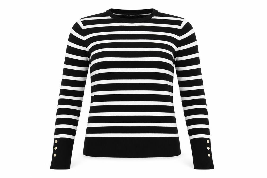 Dunnes Stores Women’s Black White Striped Crew Neck Pullover Jumper Size S