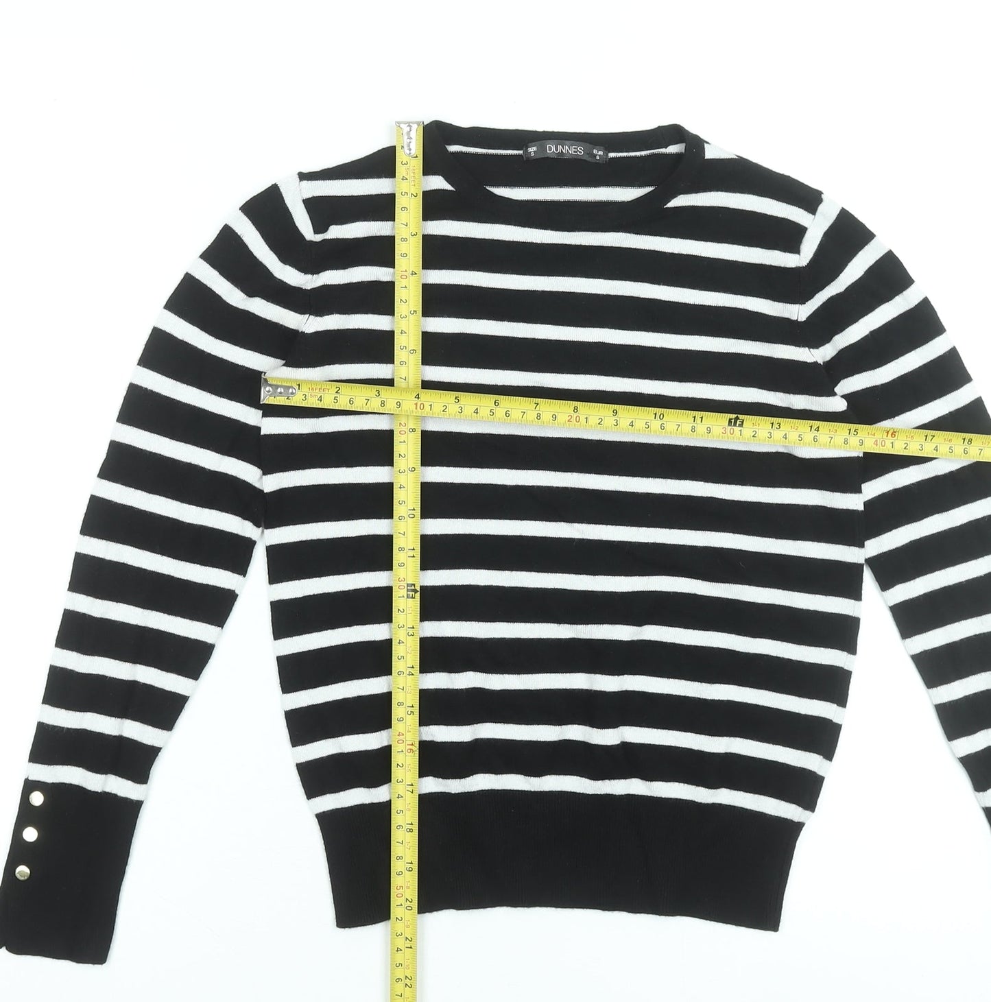 Dunnes Stores Women’s Black White Striped Crew Neck Pullover Jumper Size S