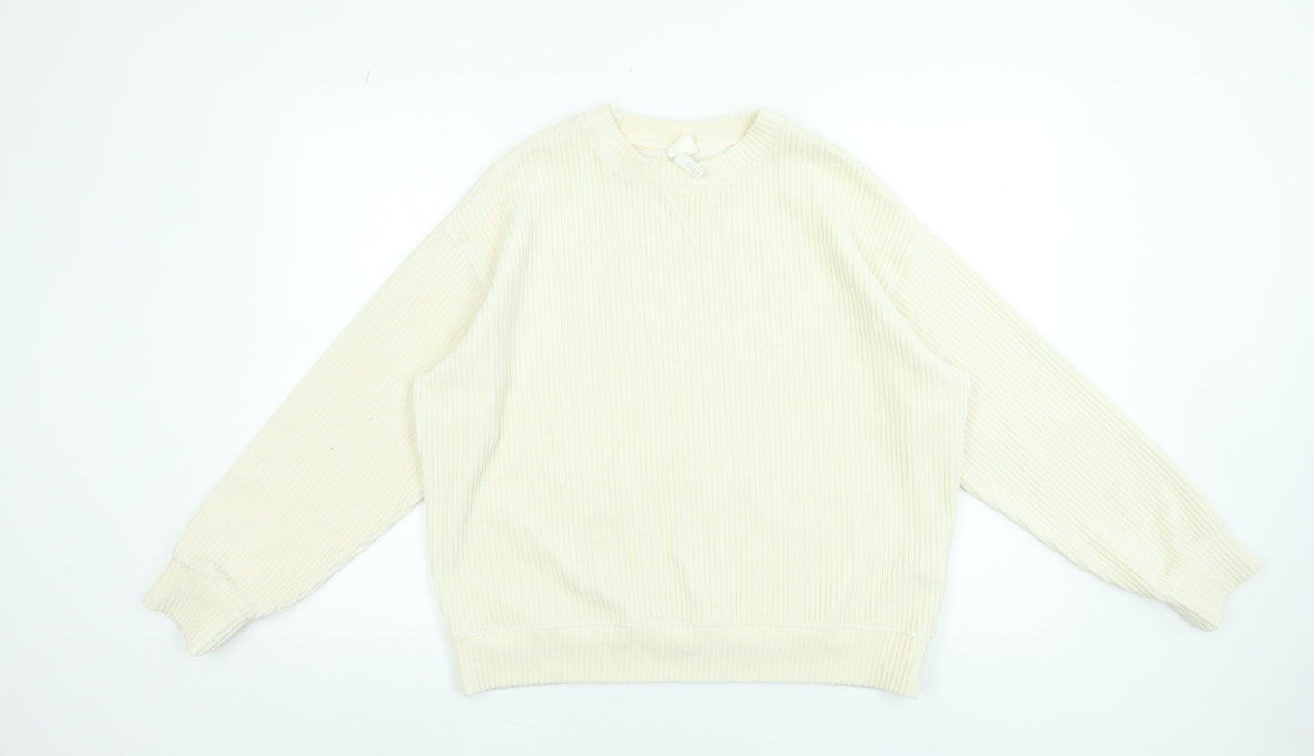 H&M Women Ivory Ribbed Pullover Sweatshirt Size 12 Cotton Blend
