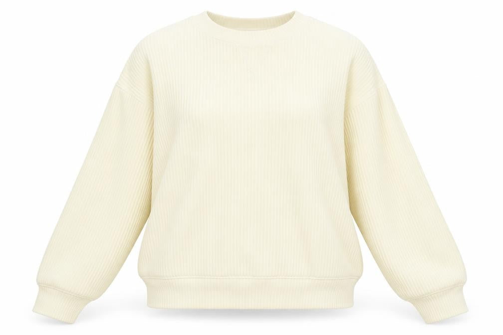 H&M Women Ivory Ribbed Pullover Sweatshirt Size 12 Cotton Blend