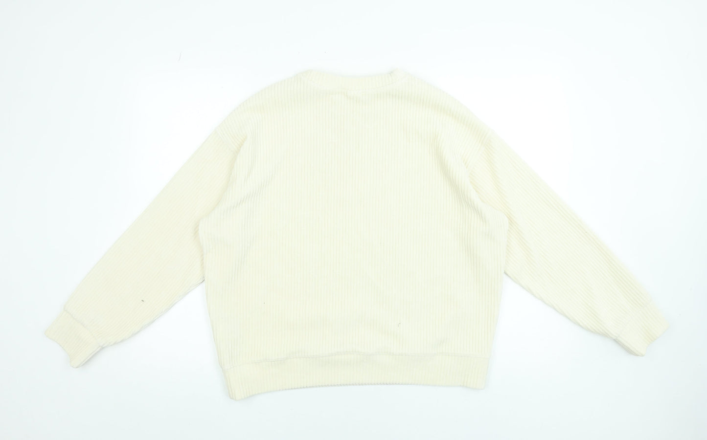 H&M Women Ivory Ribbed Pullover Sweatshirt Size 12 Cotton Blend