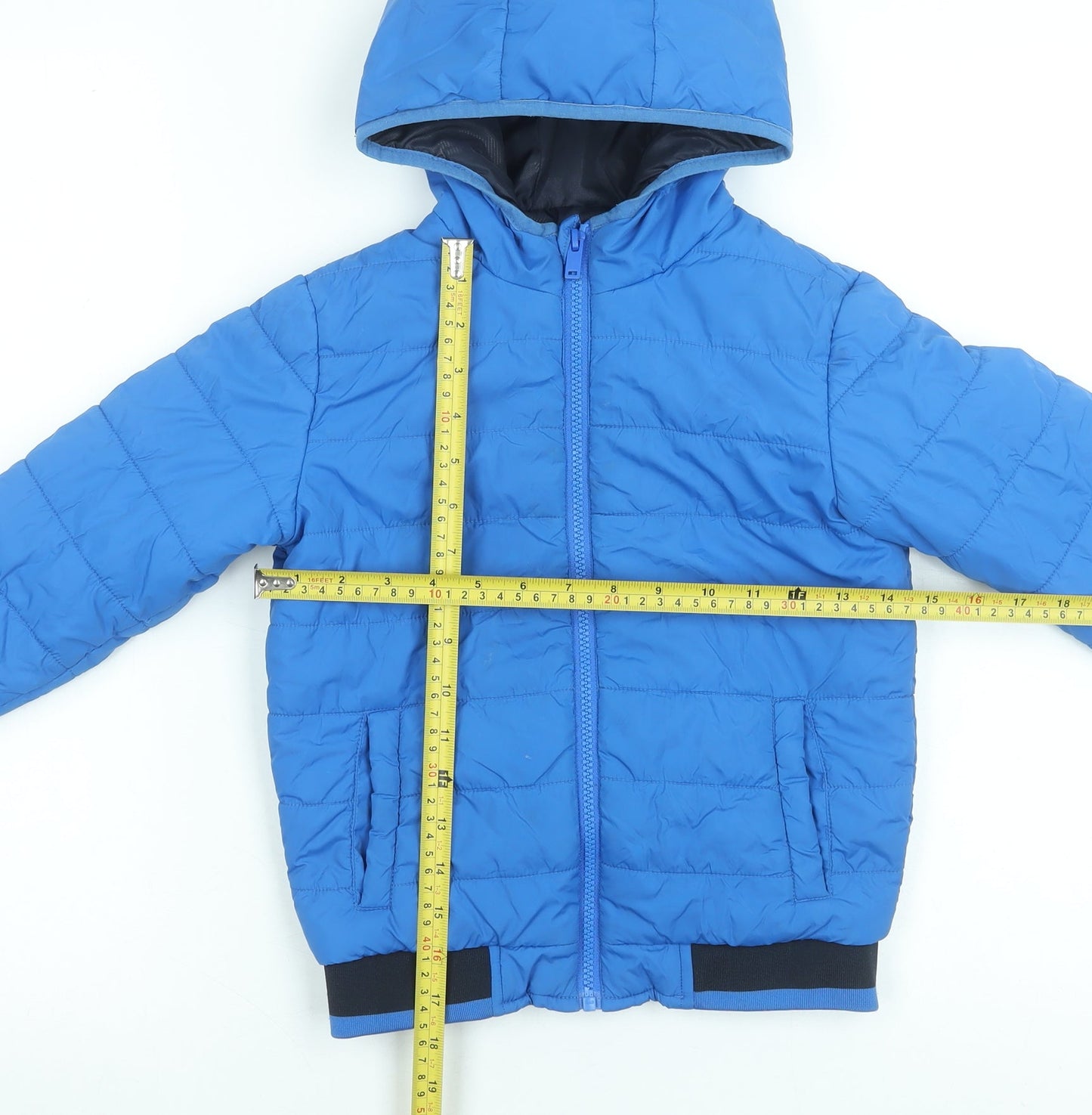 Dunnes Stores Boys Blue 5-6 Years Puffer Jacket Hooded Full Zip Lined