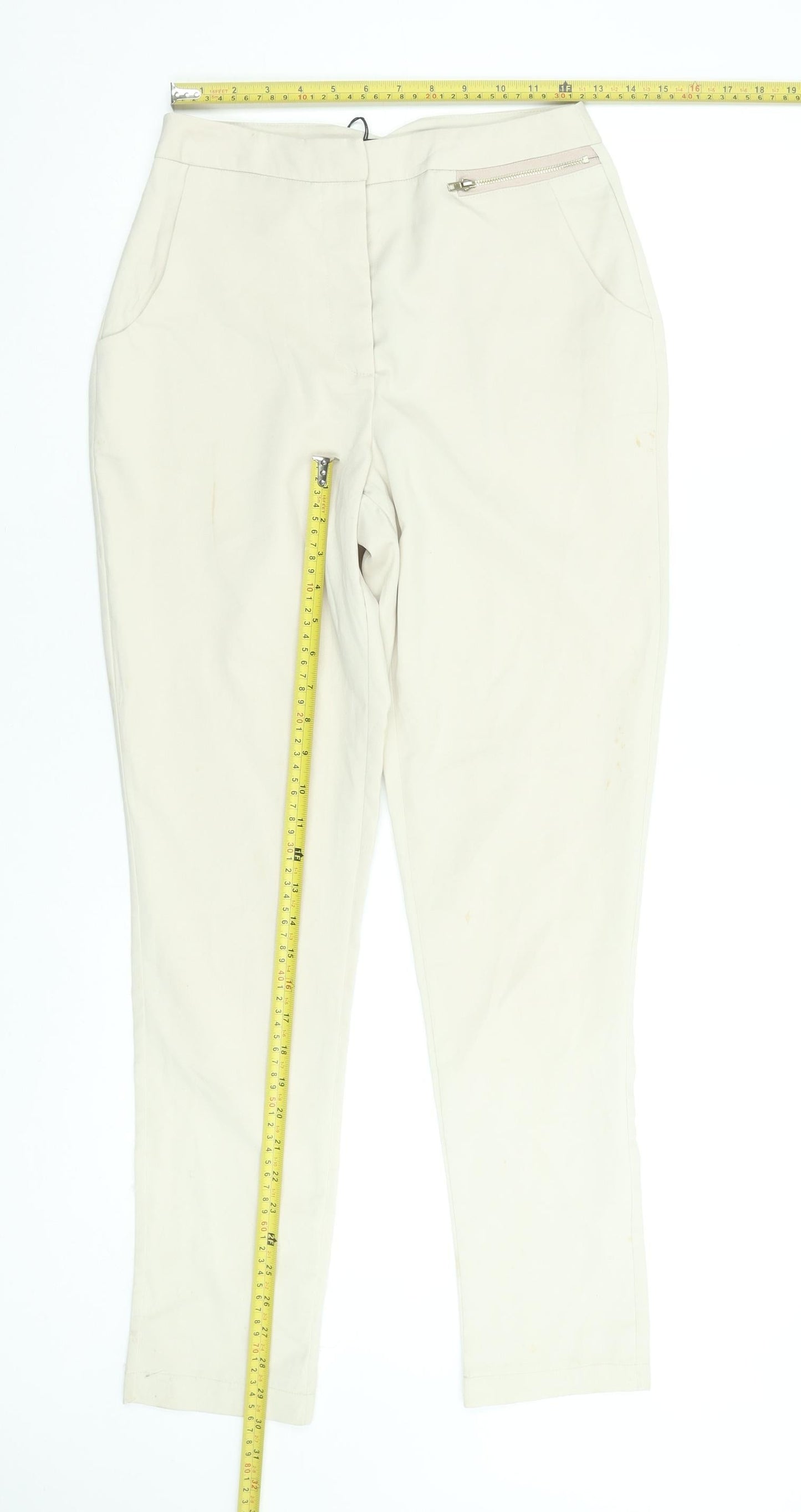 Missguided Women's Beige Slim Fit Zip Pocket Smart Trousers Size 8