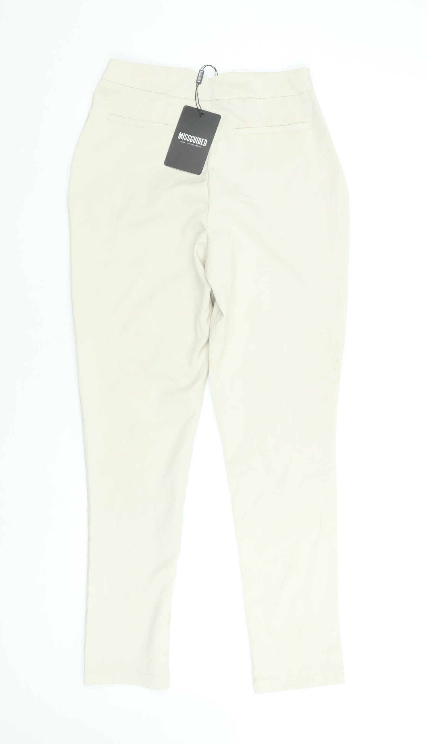 Missguided Women's Beige Slim Fit Zip Pocket Smart Trousers Size 8