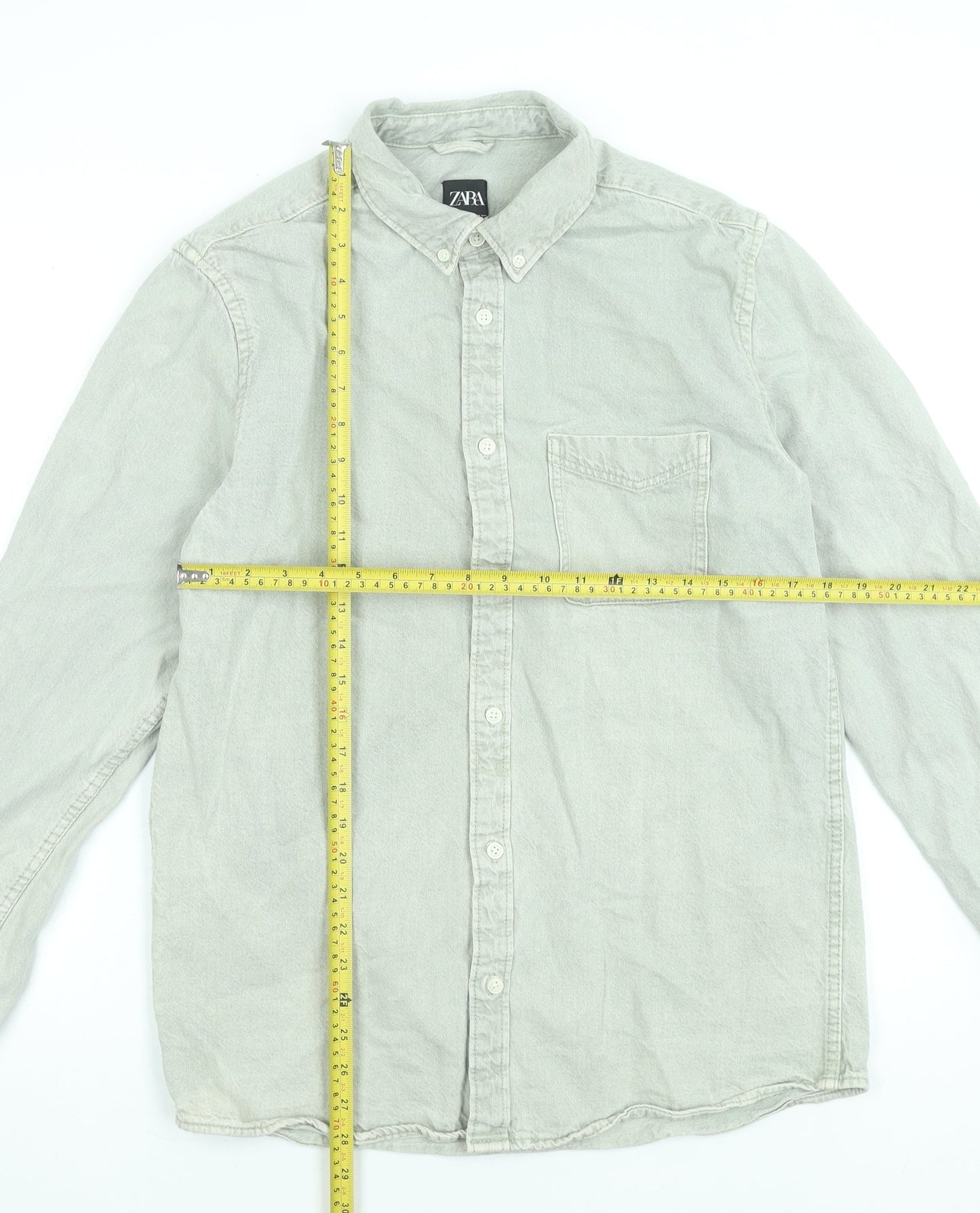 Zara Men Grey Button-Down Cotton Long Sleeve Shirt Size M