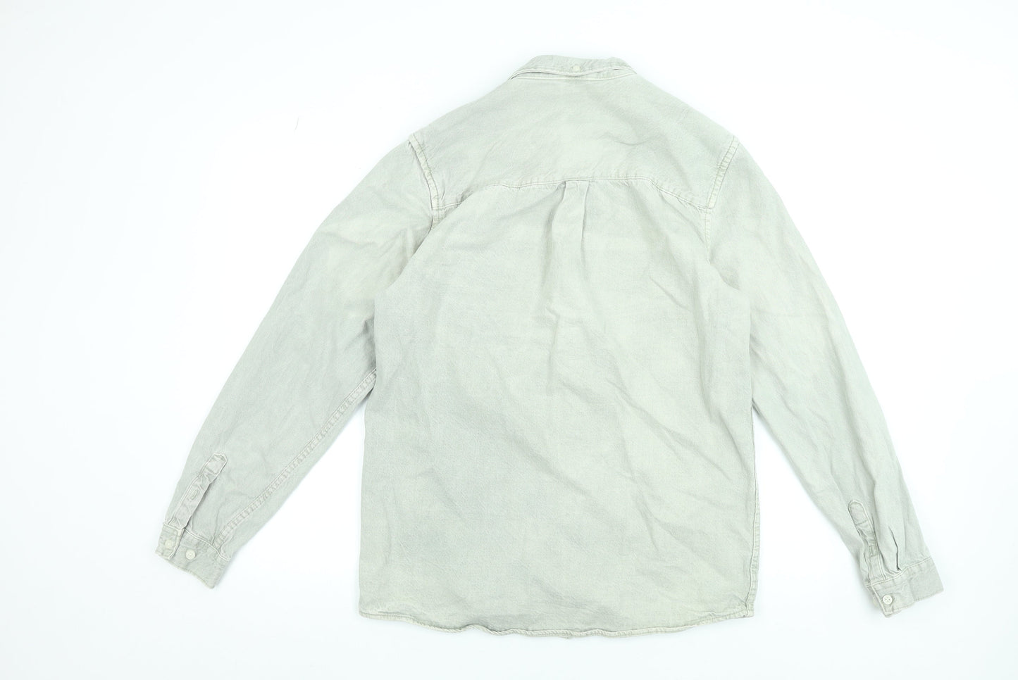 Zara Men Grey Button-Down Cotton Long Sleeve Shirt Size M