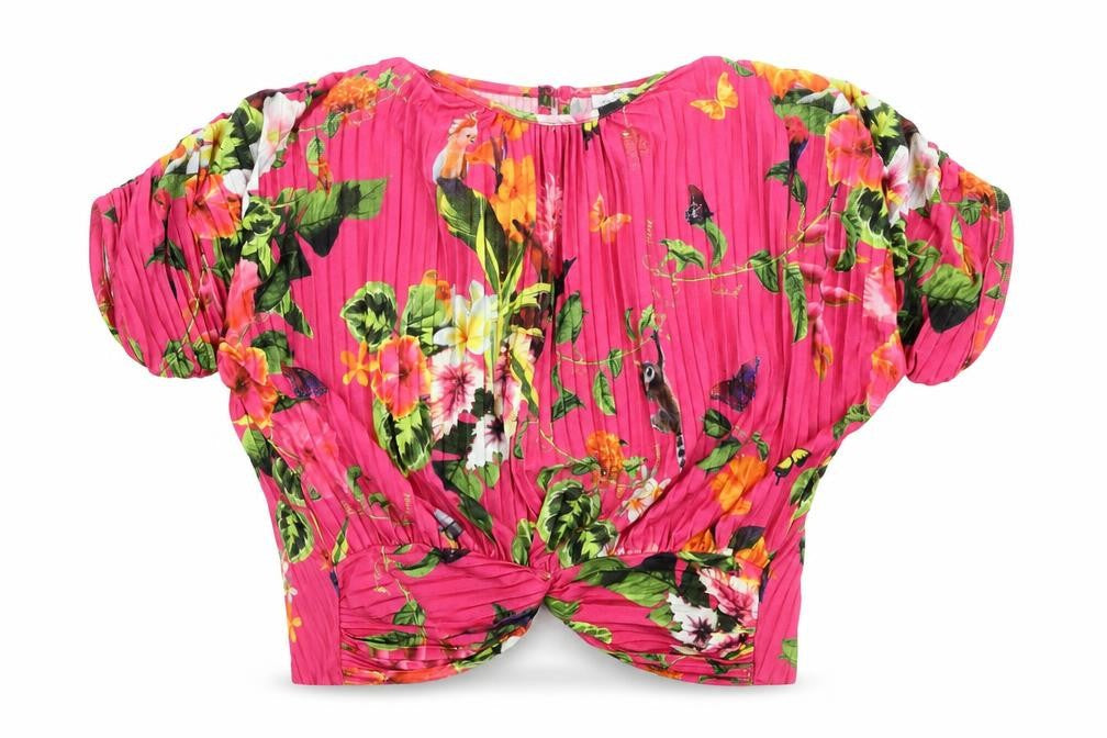 Debenhams Girls Pink Floral Pleated Crop Blouse Age 10 Regular Fit