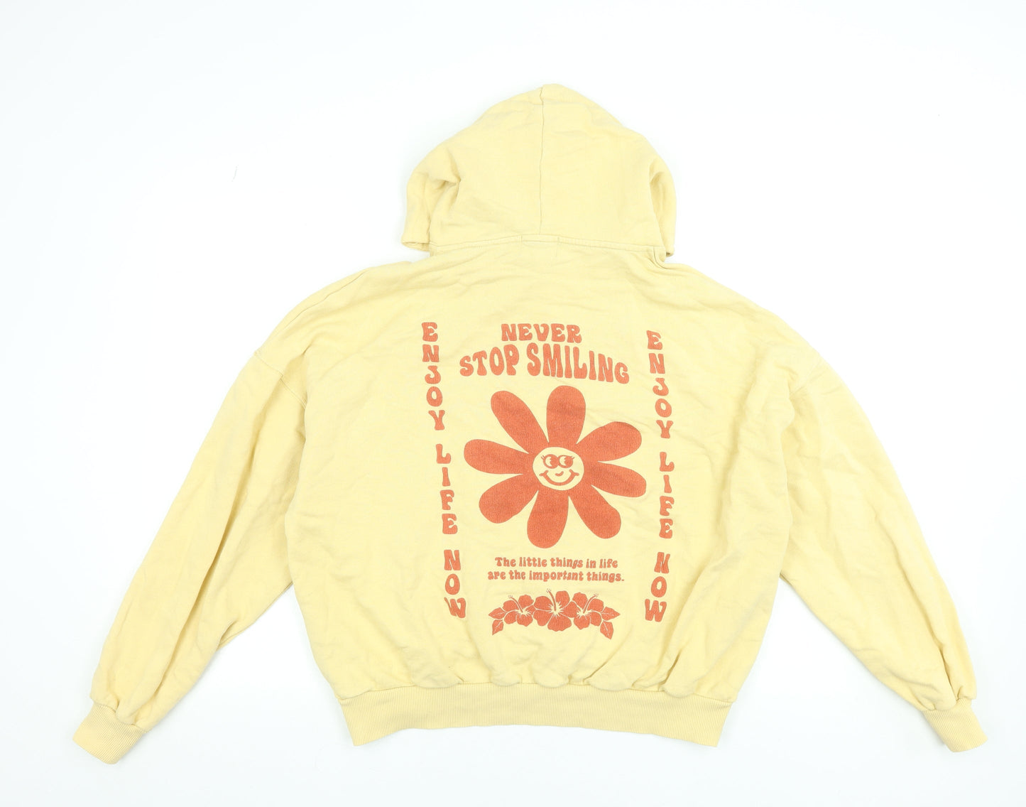 Pull & Bear Teens Yellow Graphic Pullover Hoodie Size S