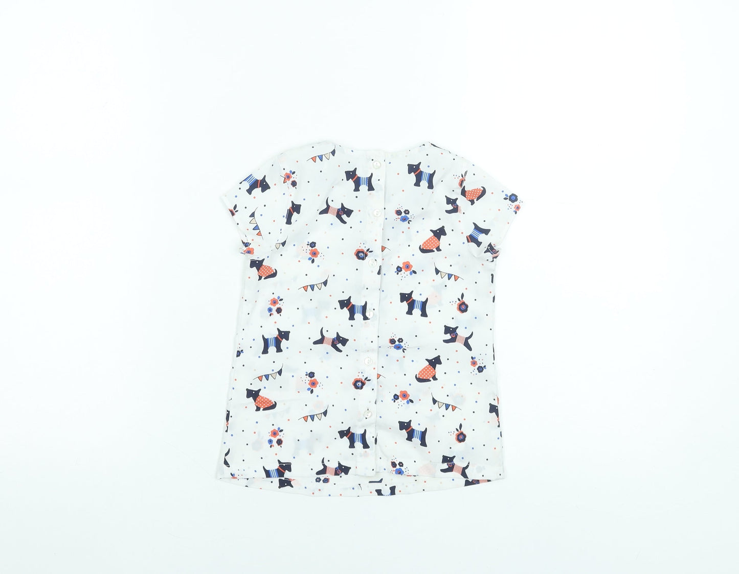 Marks and Spencer Girls White Dog Print Short Sleeve Blouse 3-4 Years