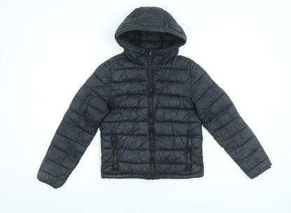 SoulCal Boys Black Hooded Puffer Jacket 7-8 Years Quilted Zip Coat