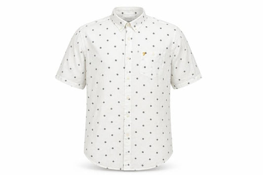 Farah Men's White Polka Dot Short Sleeve Cotton Button-Up Shirt - L