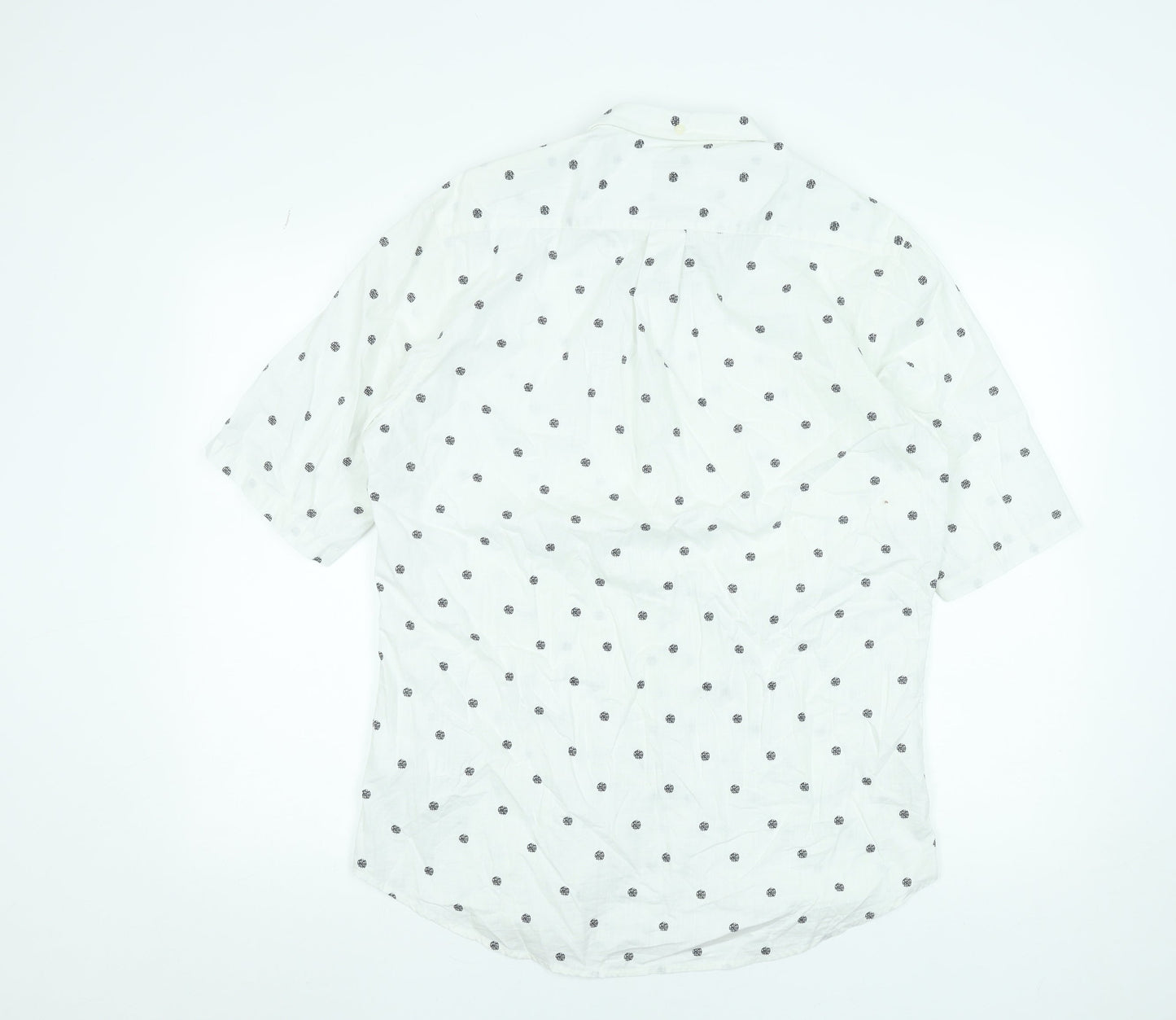 Farah Men's White Polka Dot Short Sleeve Cotton Button-Up Shirt - L