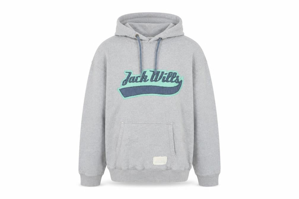Jack Wills Men's Grey Pullover Hoodie Medium Embroidered Logo