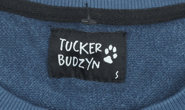 Tucker Budzyn Women's Blue Cotton Pullover Sweatshirt Size S Dog Print