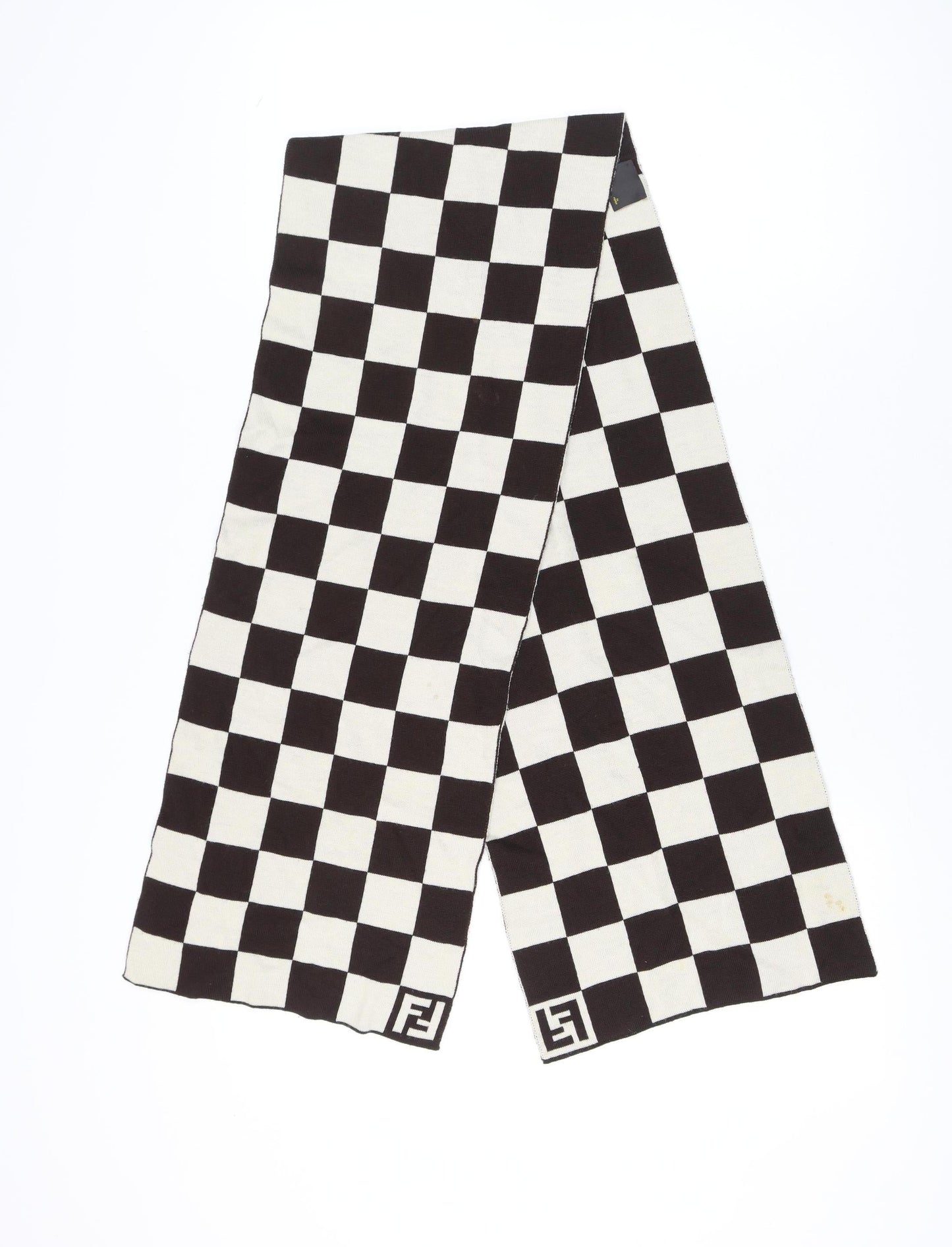 Fendi Women’s Black & White Wool Rectangle Scarf Check Pattern Made in Italy