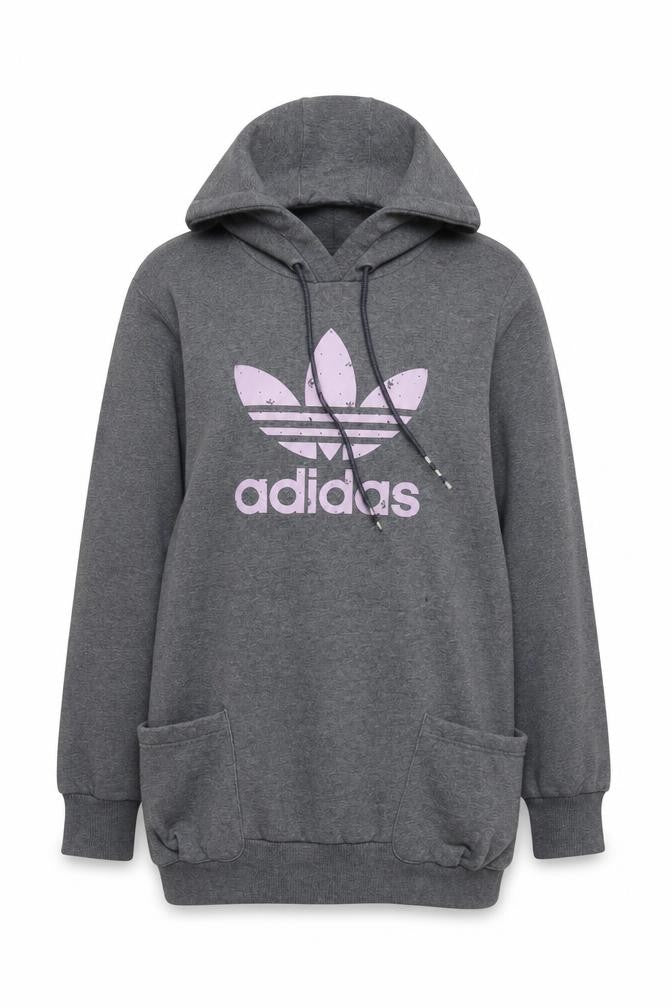 Adidas Women Grey Pullover Hoodie Size 10 Cotton Blend Logo Print