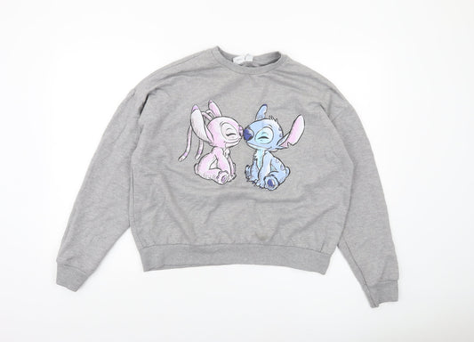 Disney Women’s Grey Stitch Sweatshirt Size 12/14 Crew Neck Pullover