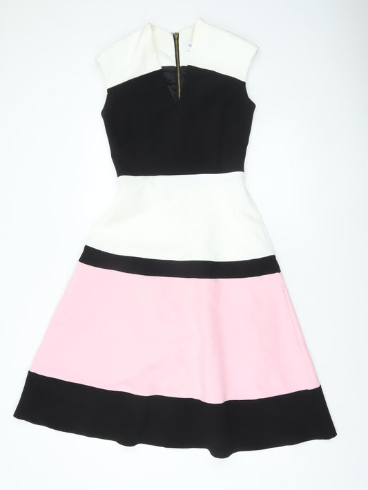 Eden Row Women's Black White Pink Fit & Flare Sleeveless Knee Dress Size 8