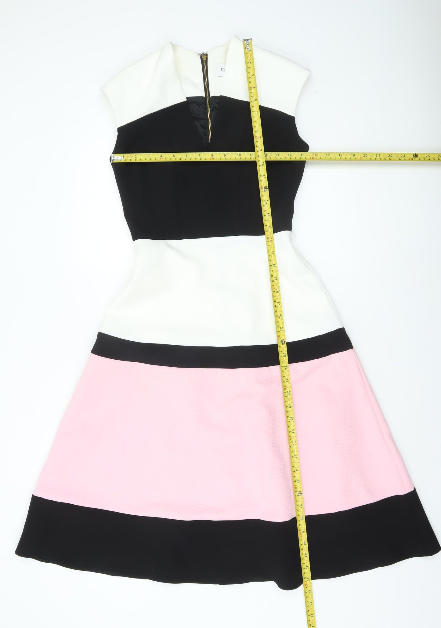 Eden Row Women's Black White Pink Fit & Flare Sleeveless Knee Dress Size 8