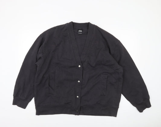 Zara Women Black Cotton Blend Varsity Jacket Size 12