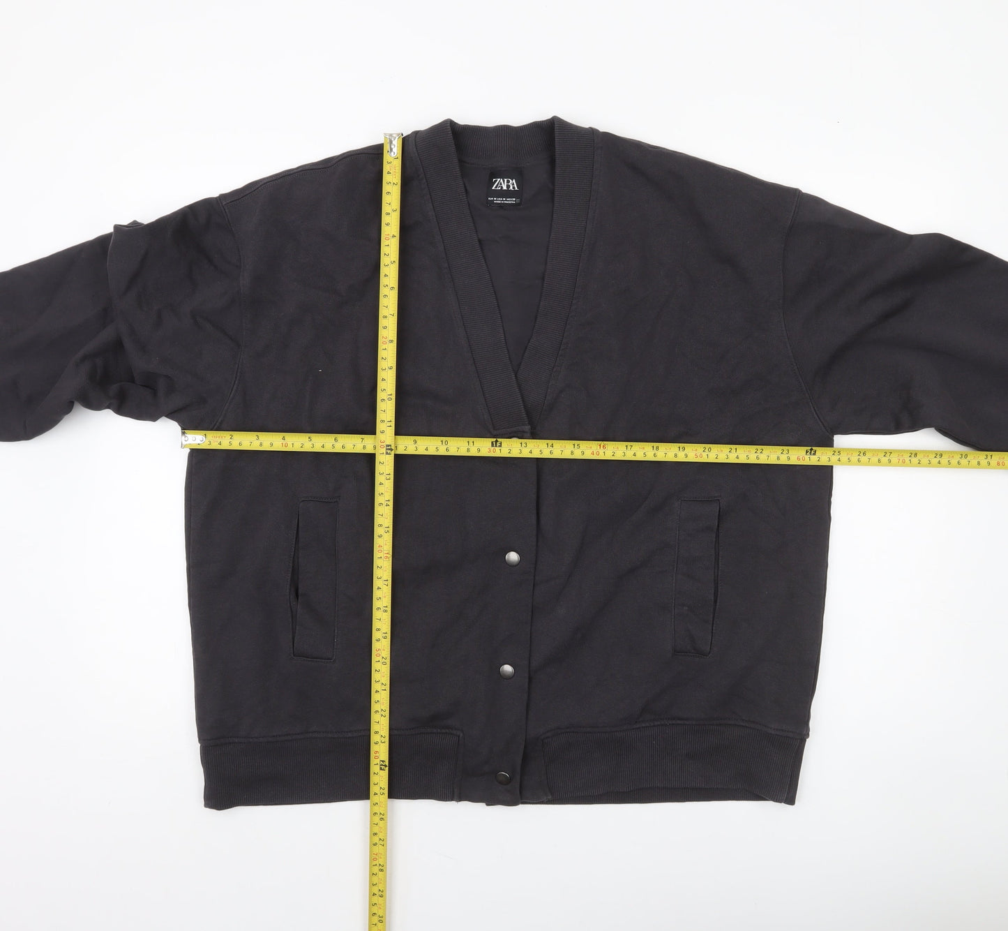 Zara Women Black Cotton Blend Varsity Jacket Size 12