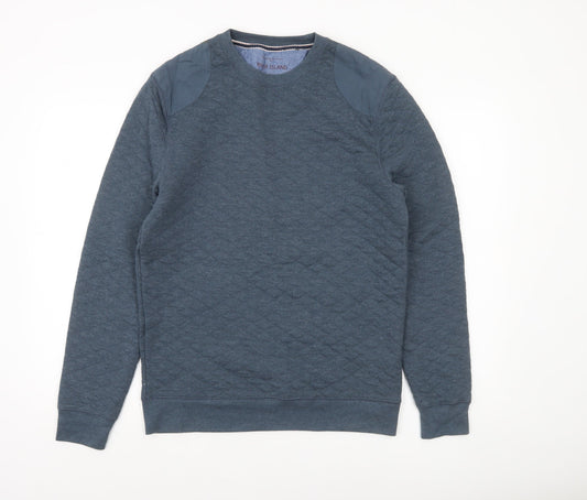 River Island Men's Blue Quilted Crew Neck Pullover Sweatshirt Medium