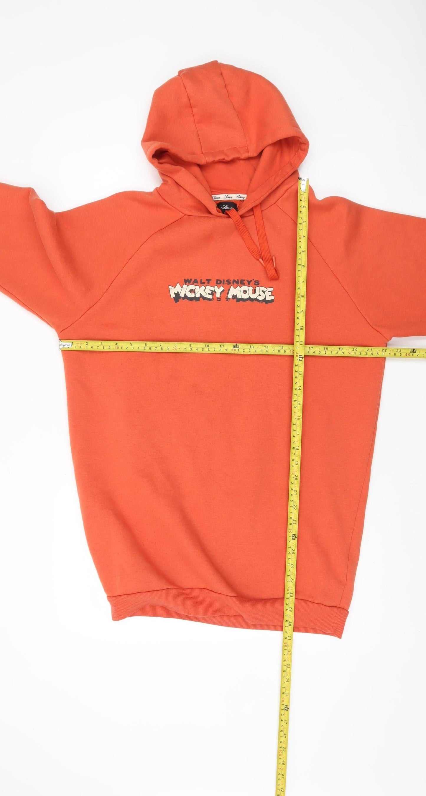 Disney Women’s Orange Mickey Mouse Hooded Pullover Sweatshirt 2XS