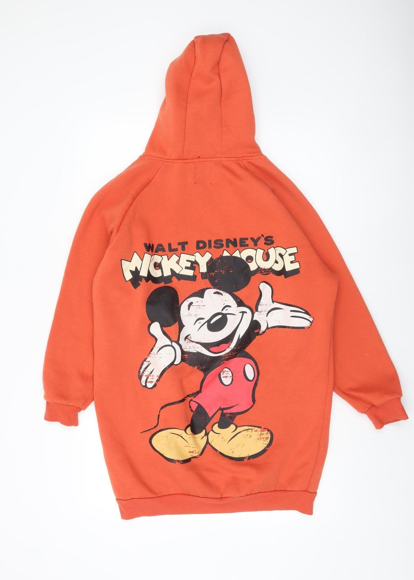 Disney Women’s Orange Mickey Mouse Hooded Pullover Sweatshirt 2XS