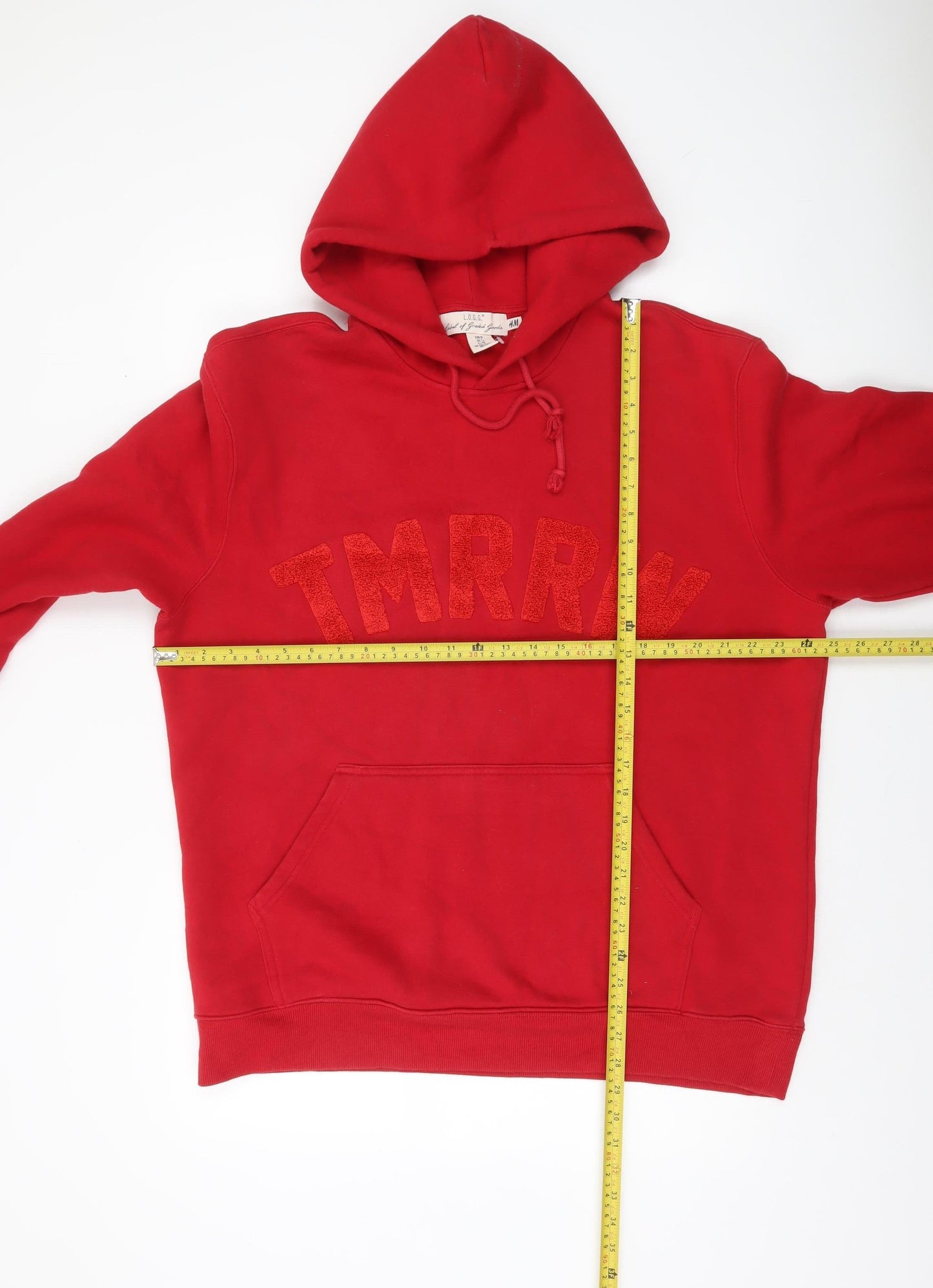 H&M L.O.G.G. Men's Red XL Pullover Hoodie with TMRRW Graphic