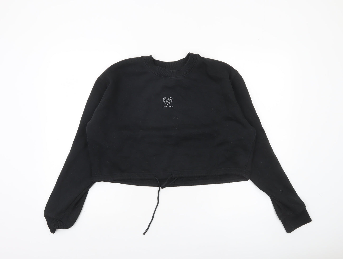 Pink Soda Black Cropped Sweatshirt Women M Drawstring Hem Cotton Blend