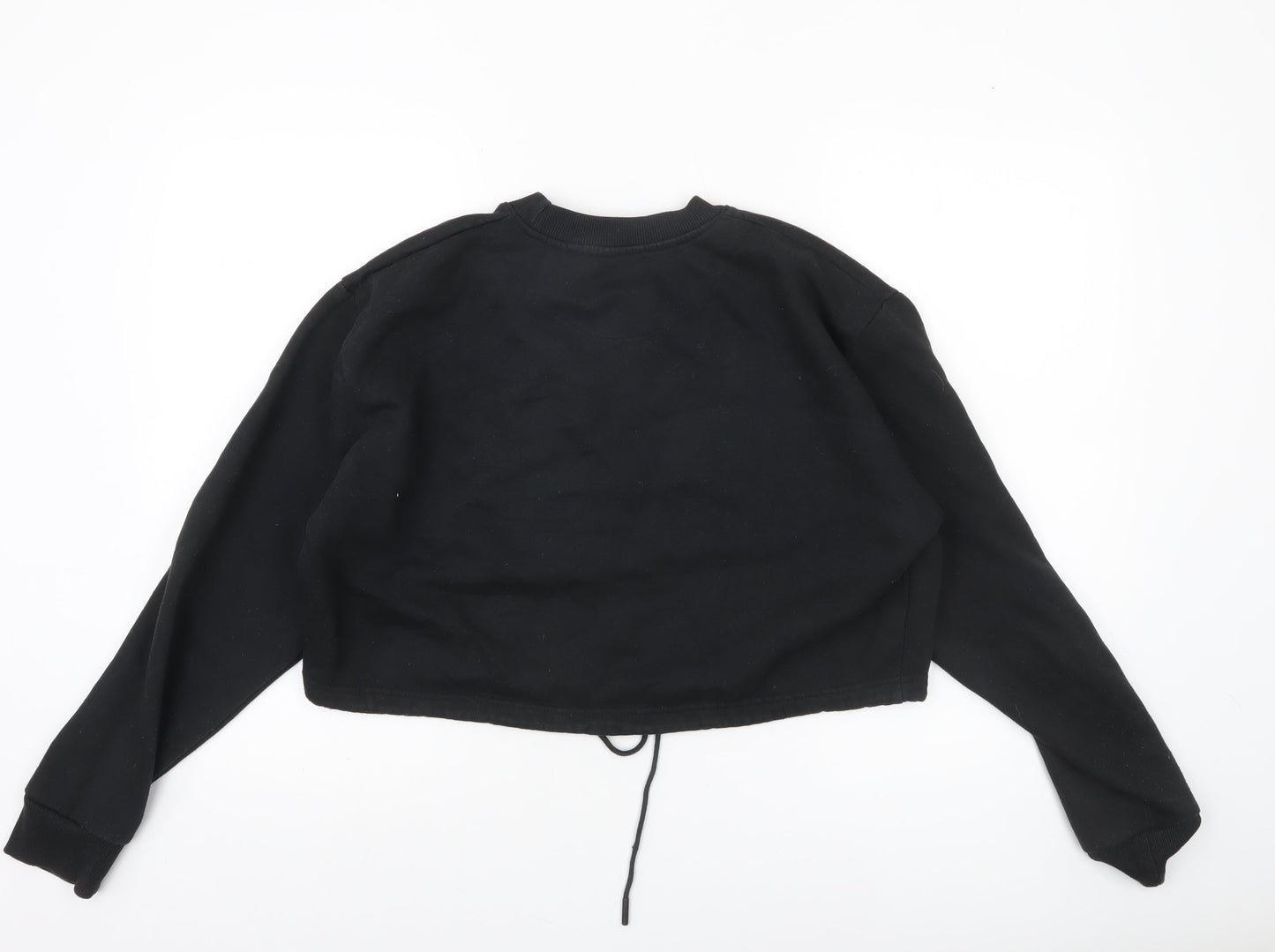 Pink Soda Black Cropped Sweatshirt Women M Drawstring Hem Cotton Blend