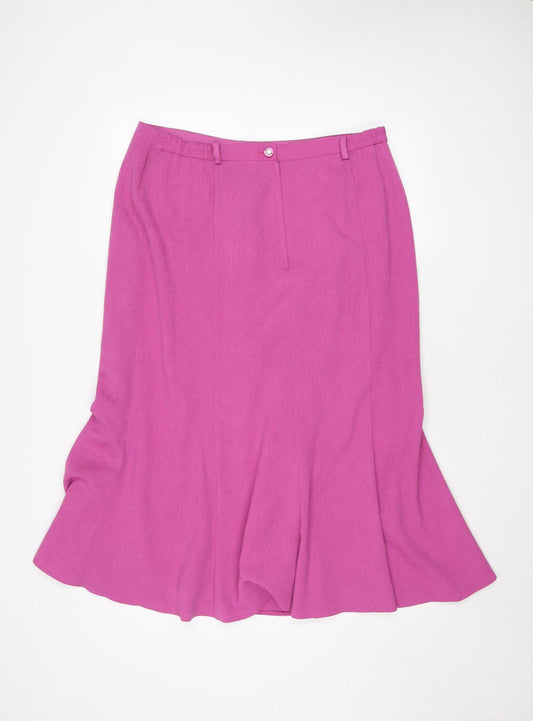 Avalon Collection Women Pink Flare Midi Skirt Size 16 Polyester