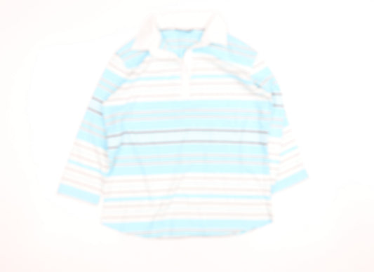 Dunnes Stores Women Blue Striped Cotton Polo Top Size 10-12
