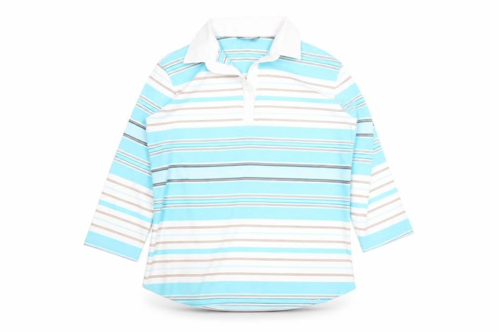 Dunnes Women Blue Striped Cotton Polo Top Size 10-12