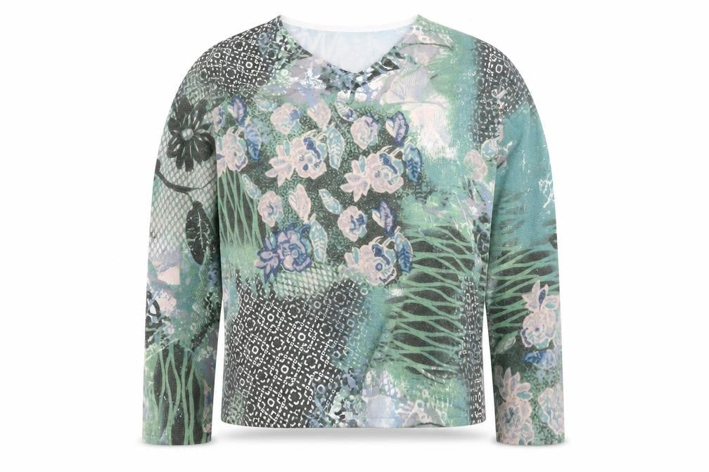 Punt Roma Women's Multicoloured Floral V-Neck Long Sleeve Blouse L