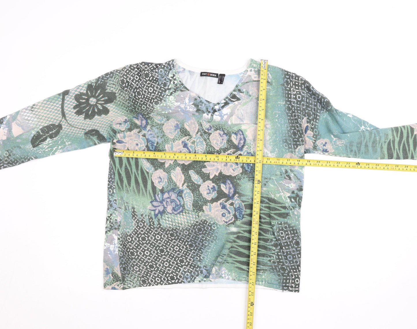 Punt Roma Women's Multicoloured Floral V-Neck Long Sleeve Blouse L