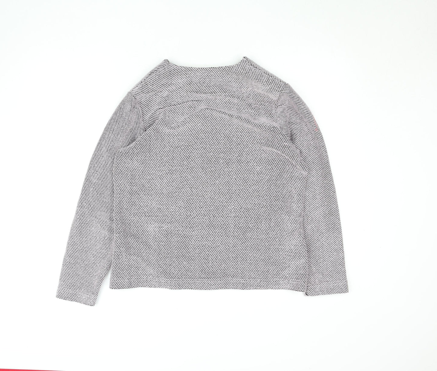 Gina Laura Women Grey Herringbone Zip Jacket with Pink Pockets M