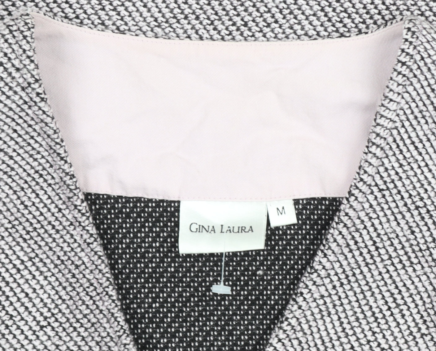Gina Laura Women Grey Herringbone Zip Jacket with Pink Pockets M