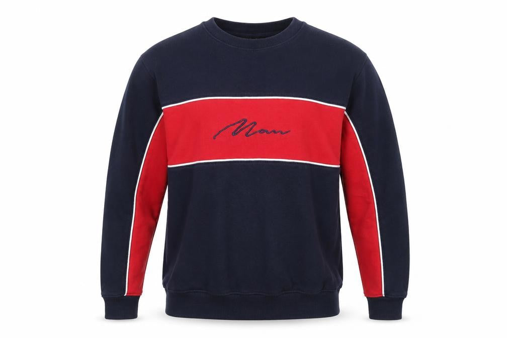 boohooMAN Men’s Navy & Red Crew Neck Embroidered Logo Sweatshirt Size M