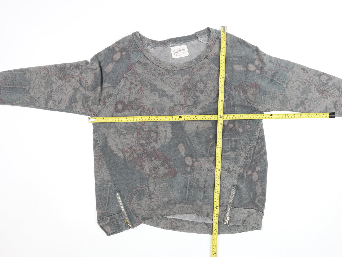 A Postcard from Brighton Grey Floral Zip Pullover Sweatshirt Size L