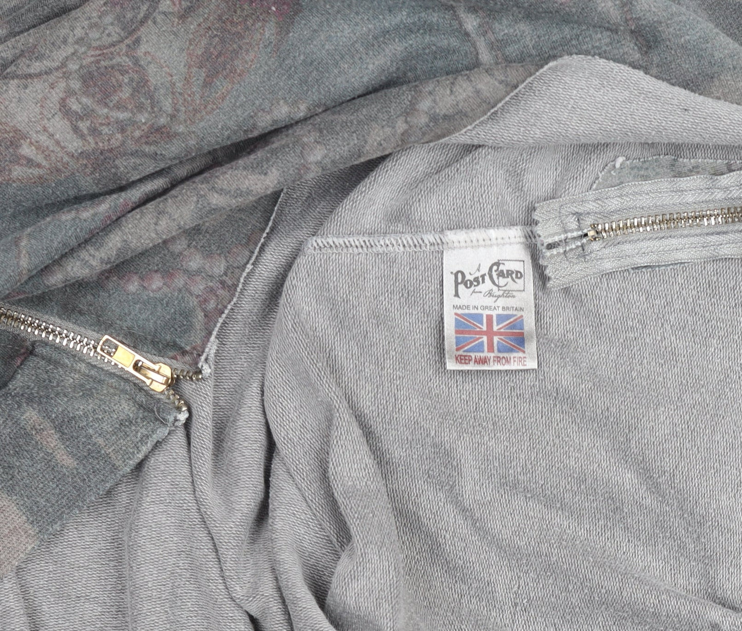 A Postcard from Brighton Grey Floral Zip Pullover Sweatshirt Size L